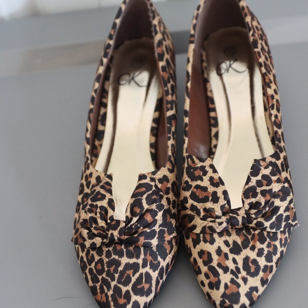 Leopard-Print Pointed Knot Heels - Brown/Black